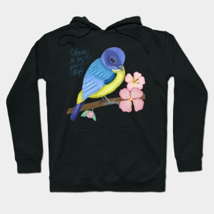 Bird, cherry blossoms, spring spirits and calligraphy Hoodie